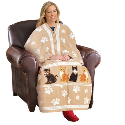Collections Etc Realistic Cat Cuddle Wearable Cuddle Wrap Blanket 60" x 67" x 0.13" Brown