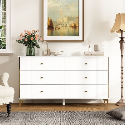 FUFU&GAGA White 6 Drawer Double Dresser Modern Wood Chest of Drawers