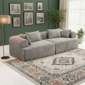 96'' Boucl¨¦ Modular 2-Piece Full-Foam Sectional Sofa with Rounded Arms and Plush Pillows - 1 of 4