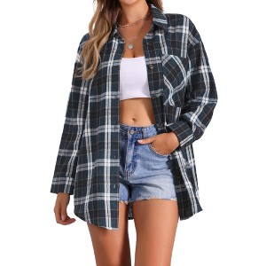 INSPIRE CHIC Women's Vintage Plaid Flannel Long Sleeve Button Down Collar With Pocket Casual Shirts - 1 of 4