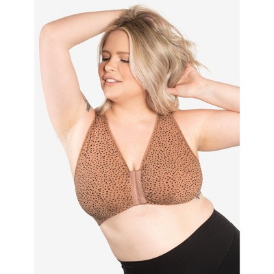 Leading Lady The Meryl - Cotton Front-Closure Comfort & Sleep Bra in Mocha  Leo Dot, Size: 38AB