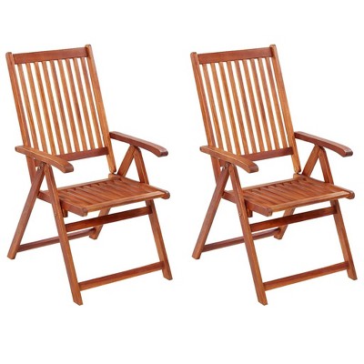 vidaXL Folding Patio Chairs 2 pcs Solid Acacia Wood Brown