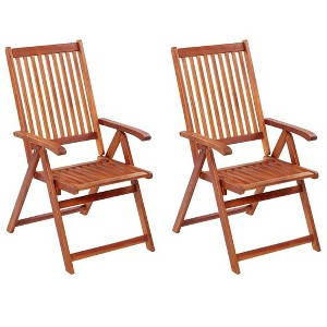 vidaXL Folding Patio Chairs 2 pcs Solid Acacia Wood Brown - 1 of 4