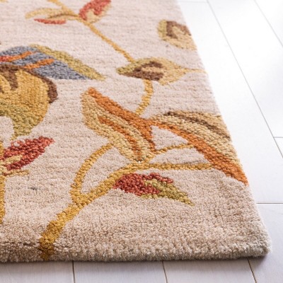 Beige and Multicolor Floral Wool 6' x 6' Square Rug