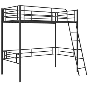 Tangkula Twin Size Loft Bed Metal Loft Bed Frame with Inclined Ladder & Safety Guardrail Space-saving Platform Bed with Ample Space Underneath - 1 of 4