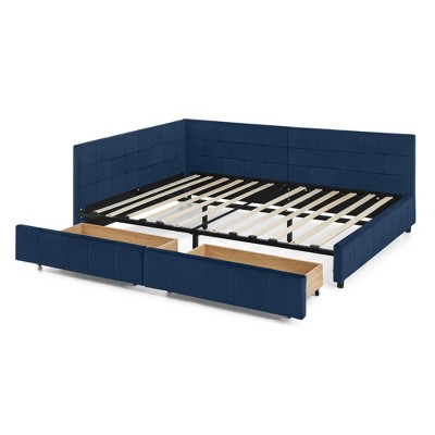 VYNXARIA Sumptuous Dark Blue Velvet Storage Bed: Tufted Luxury, Sofa - Style Comfort for Bedroom and Living Room