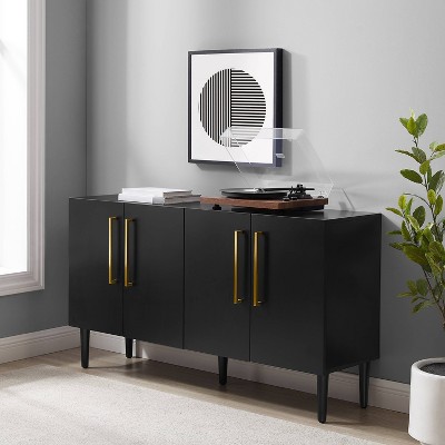 Everett Matte Black Mid-Century Sideboard with Tapered Legs