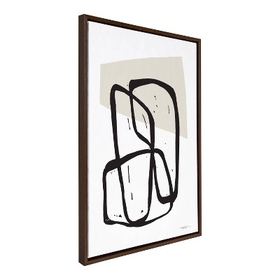 Entangled Neutral Abstract Canvas Wall Art with Brown Frame, 23 x 33