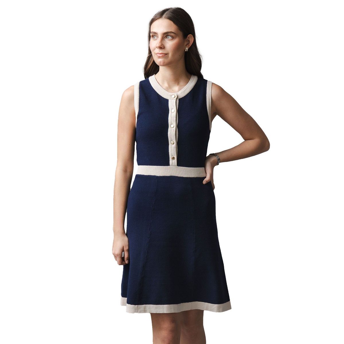 Hope & Henry Women's Organic Sleeveless Button Front Sweater Dress, Adult