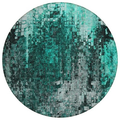 Teal Blue Aqua And Gray Abstract Washable Indoor Outdoor Area Rug