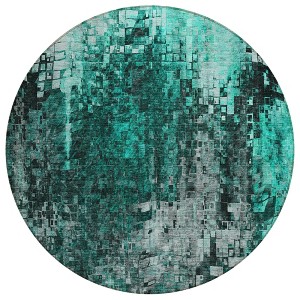 Teal Blue Aqua And Gray Abstract Washable Indoor Outdoor Area Rug - 1 of 4