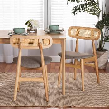 Baxton Studio 2pc Tarana Fabric and Wood Dining Chairs Gray/Natural Oak/Light Brown