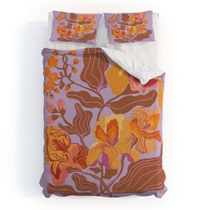 Deny Designs 3pc Full/Queen Gigi Rosado Orange Flowers Duvet Cover and Pillow Sham Set Orange: Woven Polyester, 300 Thread Count, Zippered - 1 of 4