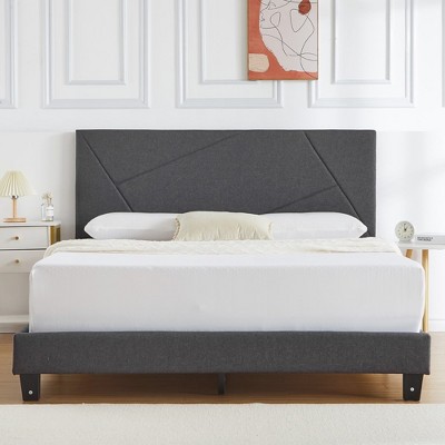 Whizmax Queensize Upholstered Platform Bed Frame With Fabric Adjustable ...