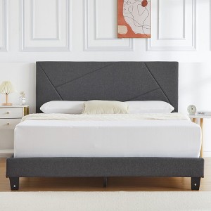 Whizmax Upholstered Platform Bed Frame with Fabric Adjustable Headboard and Strong Wooden Slats,Gray - 1 of 4