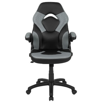 Gray and Black Ergonomic High-Back Gaming Chair with Flip-Up Arms