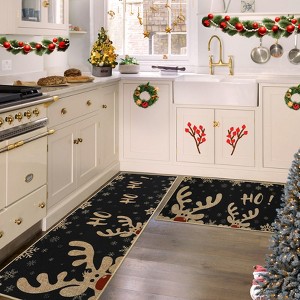 Christmas Kitchen Rug Mat Set, Non Slip Decorative Merry Christmas Floor Mat Winter Decor Low-Profile,17"x29"+17"x47", Red - 1 of 4