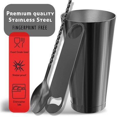 Black Corrosion-Resistant Steel 17-Piece Cocktail Shaker Set with Wood Stand