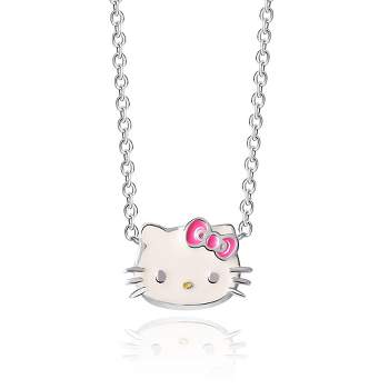 Hello Kitty Womens Enamel Hello Kitty and Sliding Pave Initial Necklace -  Letter A
