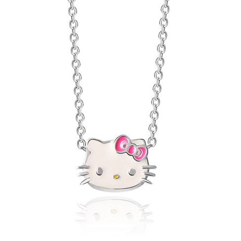 Hello Kitty Sanrio Womens Starburst Heart Pendant Necklace 18 inch - Rhodium Plated Necklace Officially Licensed, Women's, Size: One size, White