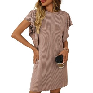 Coolmee Women's Crew Neck Flounce Cap Sleeve Casual Basic Loose Summer Mini Dresses - 1 of 4