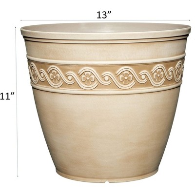 Desert Tan 13" Resin Indoor/Outdoor Corinthian Flower Pot Planter
