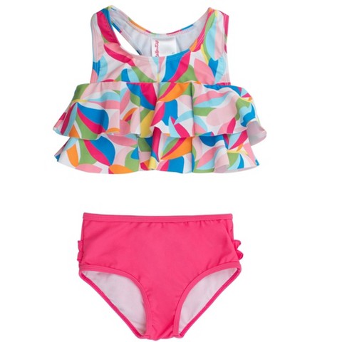 RuffleButts Toddler Girls Flounce Bikini - Tropical Adventure, 4T