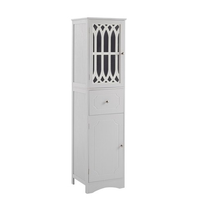 PDTEND Freestanding Bathroom Storage Cabinet with Acrylic Doors, Drawer, and Adjustable Shelf