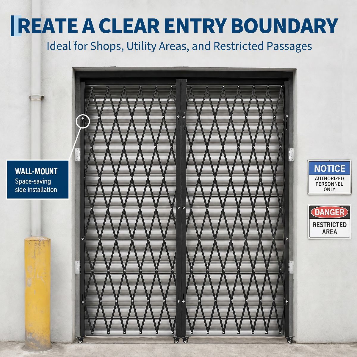 Double Folding Security Gate Aluminum Accordion Barrier with Locking Casters with 2 Locking Casters for Door Courtyard Garage - thumbnail 8