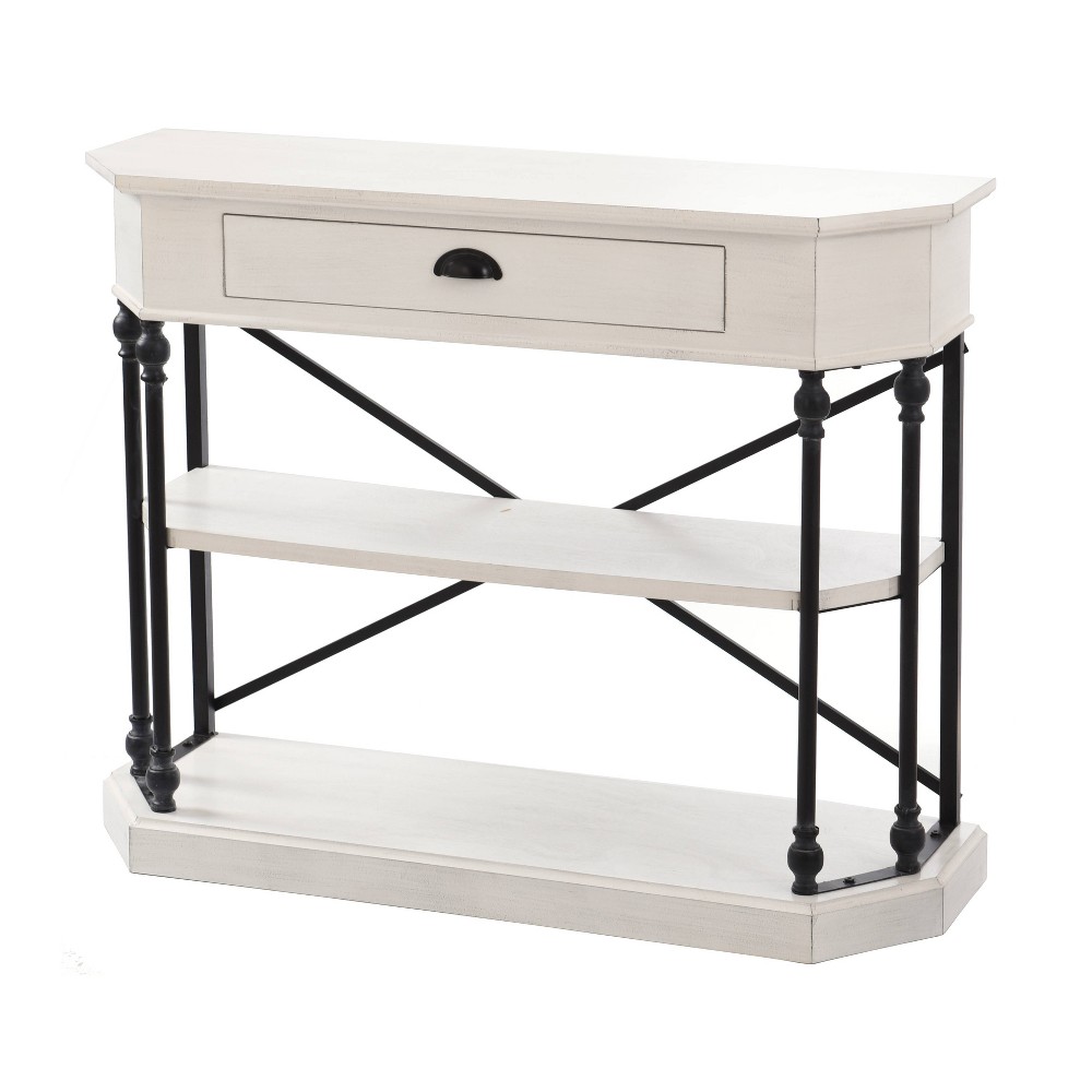 Photos - Coffee Table Clipped Corner Console Table with 2 Shelves and Center Drawer White - Styl