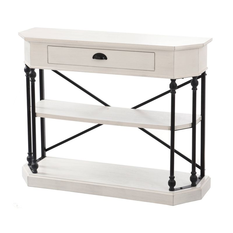 Clipped Corner Console Table with 2 Shelves and Center Drawer White - Stylecraft, 1 of 7