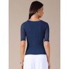 INSPIRE CHIC Women's Half See-through Sleeves Irregular Neckline Solid Color Stretchy T-Shirts - 4 of 4