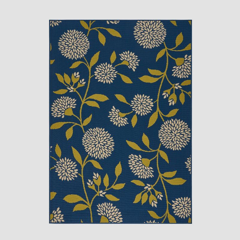 Viola Floral Outdoor Rug Blue/Green - Christopher Knight Home, 1 of 9