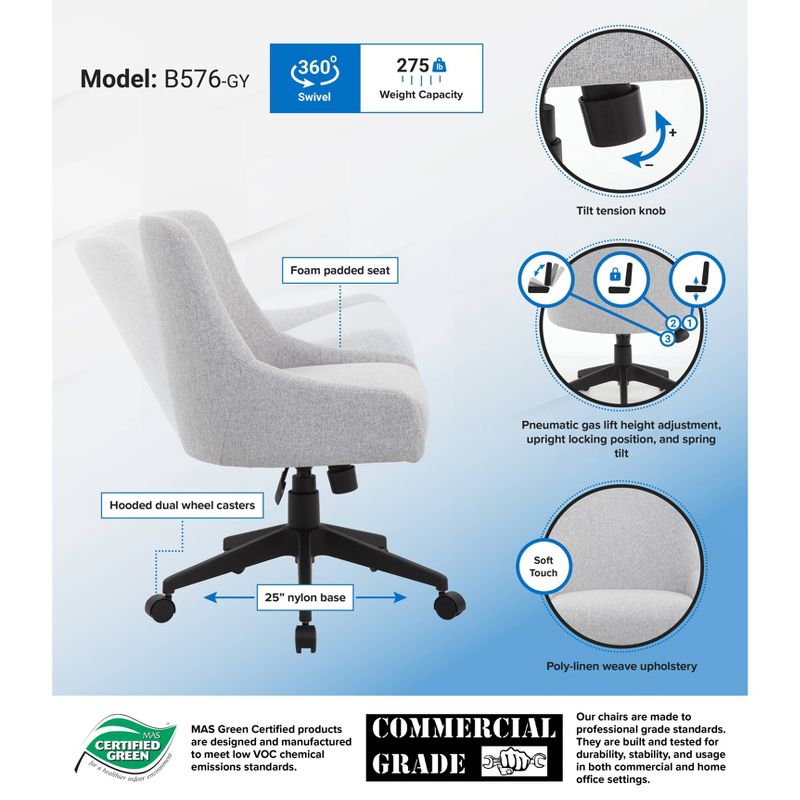 Boyle Desk Chair Gray - Boss Office Products, 5 of 7