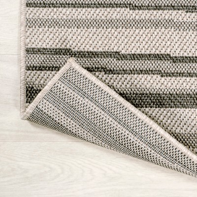 63" Gray Stripe Synthetic Rectangular Washable Rug