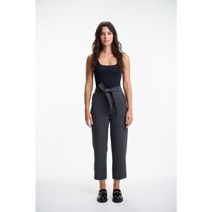 Lafidi Women’s Mid-Rise Cropped Pants – Relaxed Tapered Leg Trousers with Sash Belt and Welt Pockets - 1 of 4