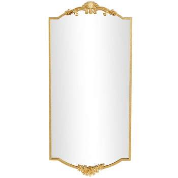 Olivia & May 42"x20" Metal Floral Wall Mirror with Floral Embellishments Gold