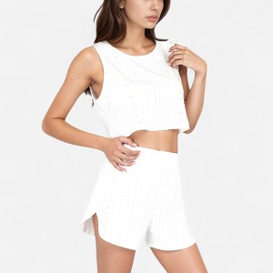 Anna-Kaci Lounge Women's Eyelet Tank and Lounge Shorts Set with Elastic Waist and Relaxed Cropped Fit - 1 of 4
