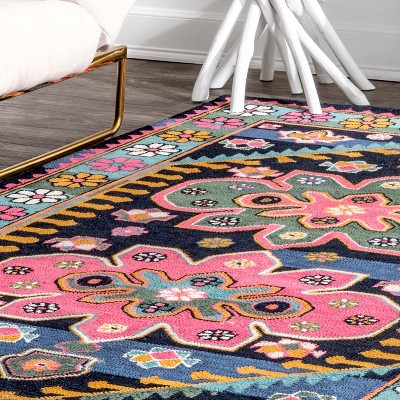 Handmade Multicolor Floral Wool Rectangular Area Rug 5'0"x8'0"