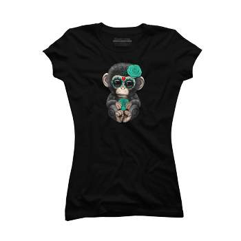 Junior's Design By Humans Blue Day of the Dead Sugar Skull Baby Chimp By jeffbartels T-Shirt