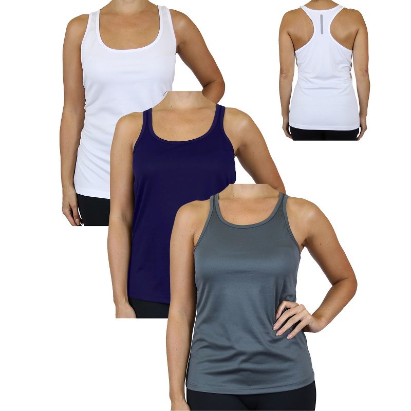 Galaxy By Harvic Women's Moisture Wicking Racerback Tanks- 3 Pack, 1 of 3