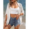 Womens Short Sleeve Cardigan Beach Cover Up Hollow-Out Sweater Cardigan Batswing Sleeve Cover Up Lightweight Cardigan - 3 of 4
