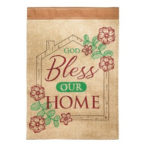 Dicksons God Bless Our Home Brown 18 x 13 Double Applique Polyester Burlap Garden Flag - 1 of 1