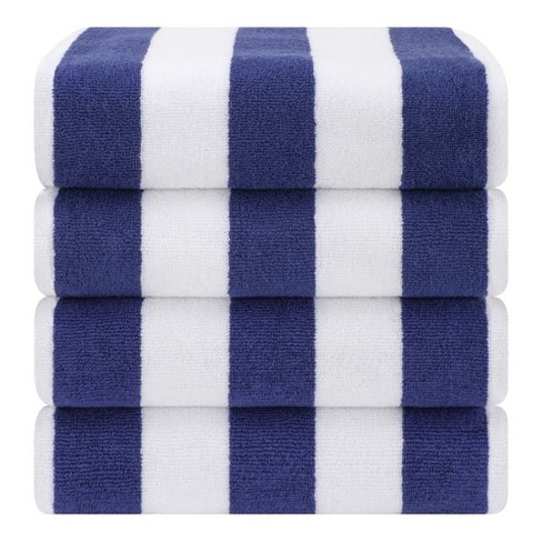 American Soft Linen Beach Towels, Cabana Striped 30x60 in., 100% Cotton, Pool Towel, Navy Blue