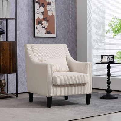 Okak Modern Corduroy Accent Chair with Soft Upholstered Leisure Sofa Scooped Armchair Club Chair for Office Lounge Bedroom, Beige