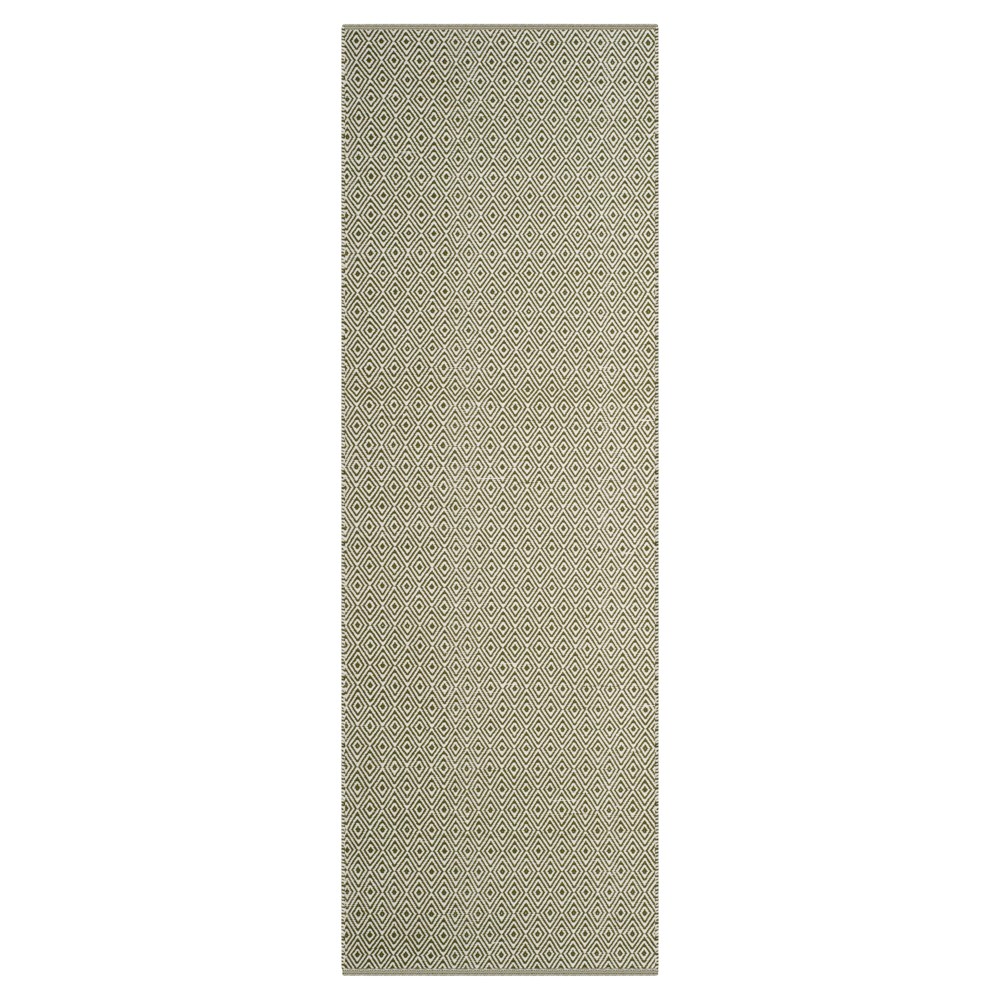 2'3inx8' Runner Ivory/Green Stripe Flatweave Woven - Safavieh