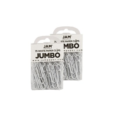 JAM Paper Colored Jumbo Paper Clips Large 2 Inch White Paperclips 2184934A