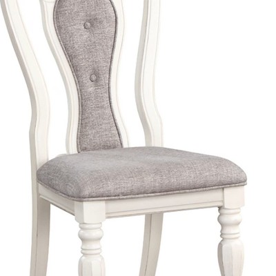 Florian Gray Fabric and Antique White Finish Slat Back Side Chair