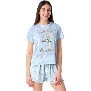 Disney Womens' Tinker Bell Pixie Dust Sleep Pajama Set Shorts Tie-Dye Multicolored - 1 of 4