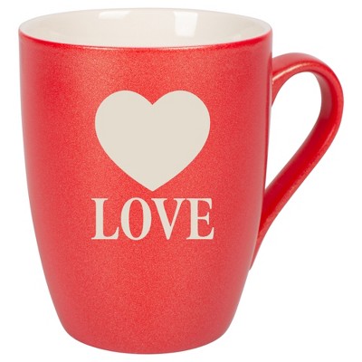 100 North Heart 10 Ounce Crimson Red Metallic Finish, Comfortably Fits Your Hands, New Bone China Coffee Tea Cup Mug, Love
